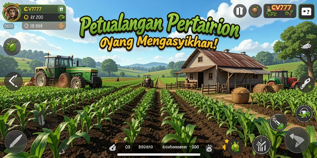 Tampilan gameplay pertanian yang menawan dan interaktif.