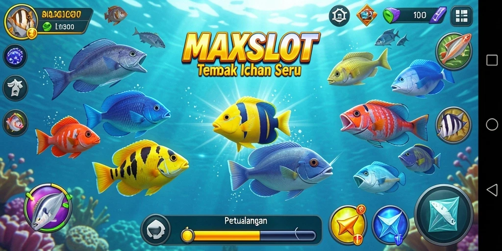 Screenshot gameplay <strong>MAXSLOT</strong> yang penuh aksi tembak ikan.