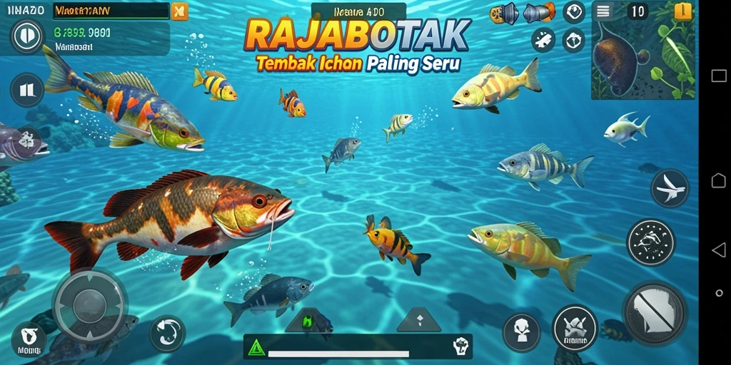 Screenshot gameplay RAJABOTAK menampilkan aksi seru menangkap ikan.