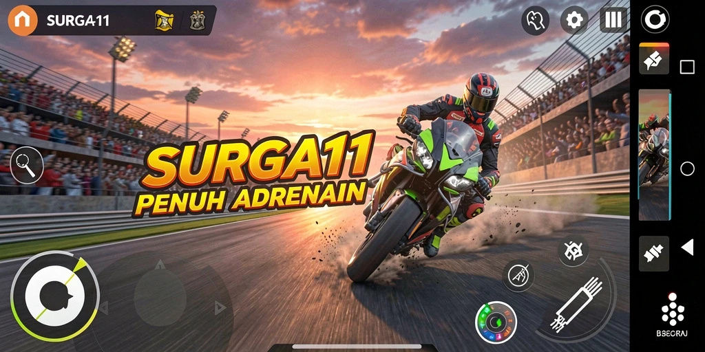Screenshot Gameplay SURGA11 menampilkan balapan motor yang seru dan adrenalin tinggi.